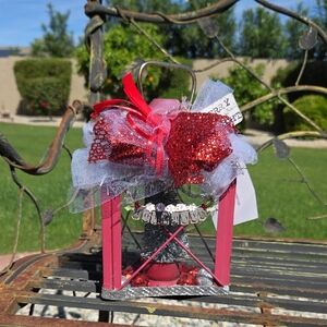 Vintage Red Metal Lantern Christmas Decoration